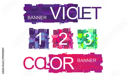 Color banner. Distorted glitch style. Fashionable ultra violet, magenta, bright green colors.