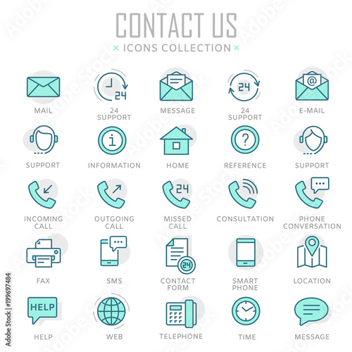 Collection of contact us thin line icons