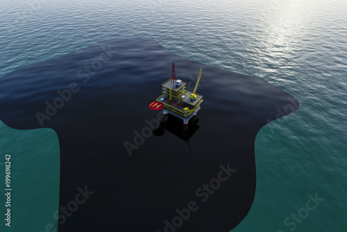 Εκτύπωση καμβά oil slick on the sea crash on the oil platform 3d