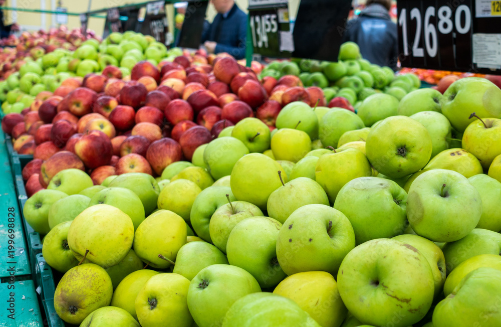 green and red apples on the farm market green and red apples on the farm market