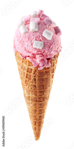 Strawberry ice cream with cone