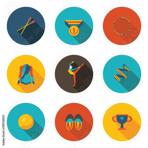 rhythmic gymnastics flat icon set