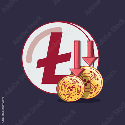 litecoin coin and cryptocoins over blue background, colorful design. vector illustration