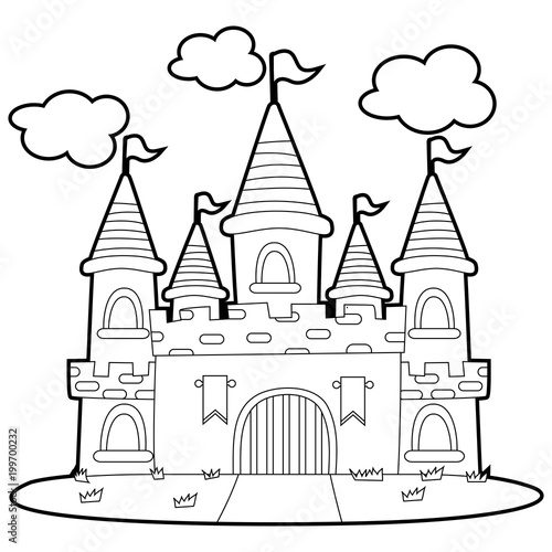 Coloring Book Outlined Big Princess Castle