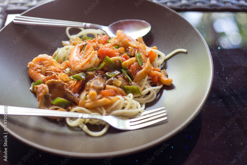 spagetti with spicy sauce