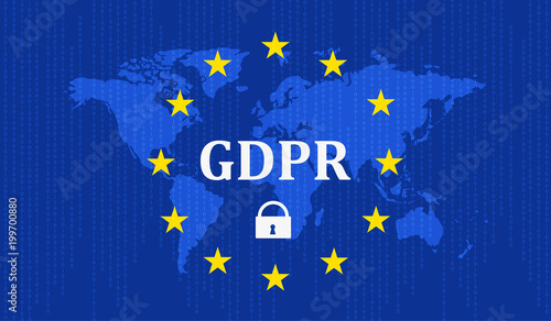 GDPR - General Data Protection Regulation. map and flag. Vector illustration