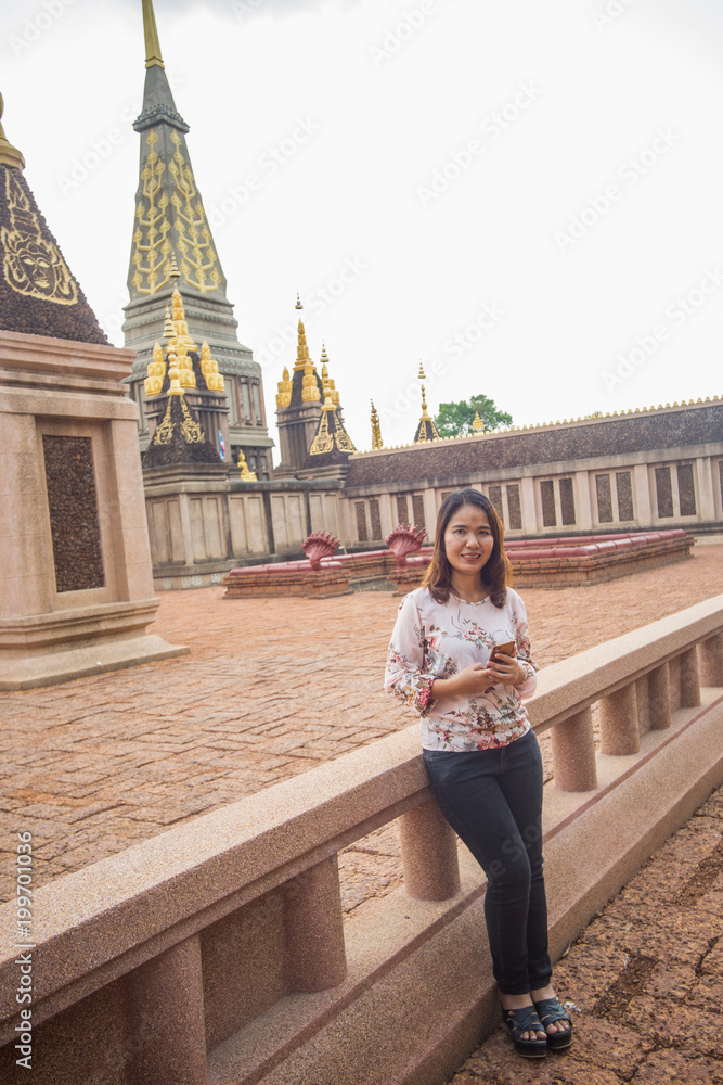 Asian women at  temple Buddha