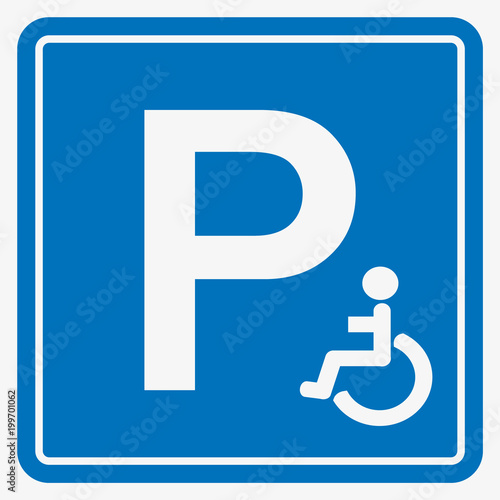 Vector disabled wheelchair symbol on blue background.
