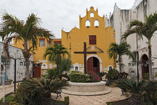 Garden of the Cathedral san francisco de campeche with museum, mexico
