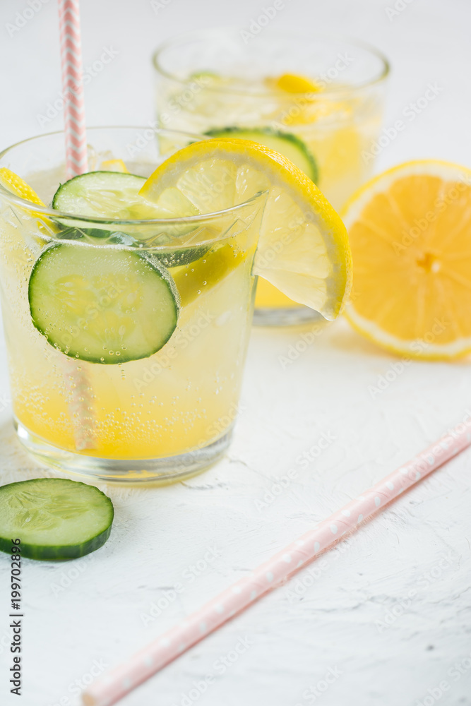 Sassy detox water with lemons, cucumbers and ginger. Healthy breakfast. Sassy detox water with lemons, cucumbers and ginger. Healthy breakfast.