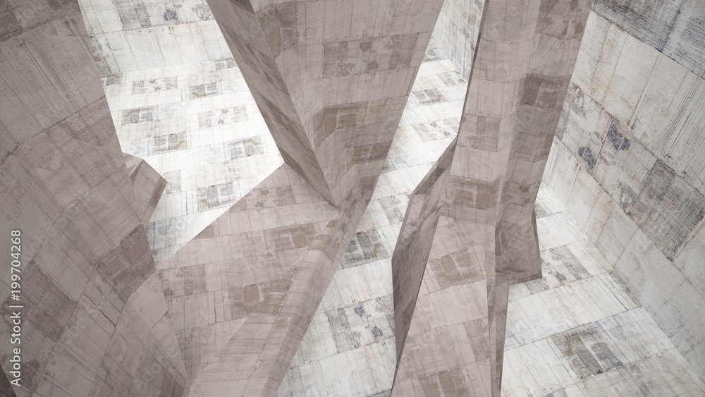 Fototapeta Streszczenie białe i betonowe wnętrze. Ilustracja 3D i rendering.