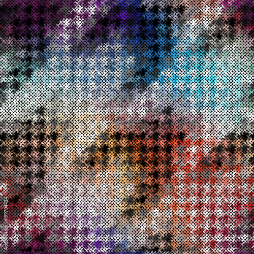Seamless background pattern. Imitation of a texture of rough canvas painted with plaid pattern. Vector image.