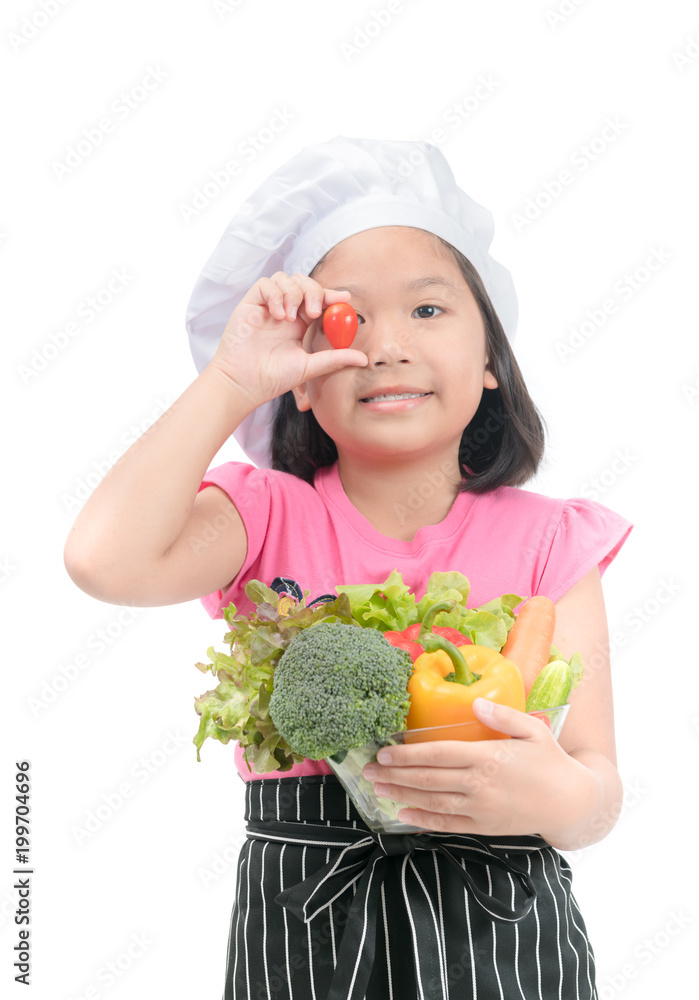 little smiling chef holding mix vegetables little smiling chef holding mix vegetables