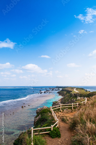 Rock cliff and cape of East cape Hennazaki, Miyako, Okinawa, Japan