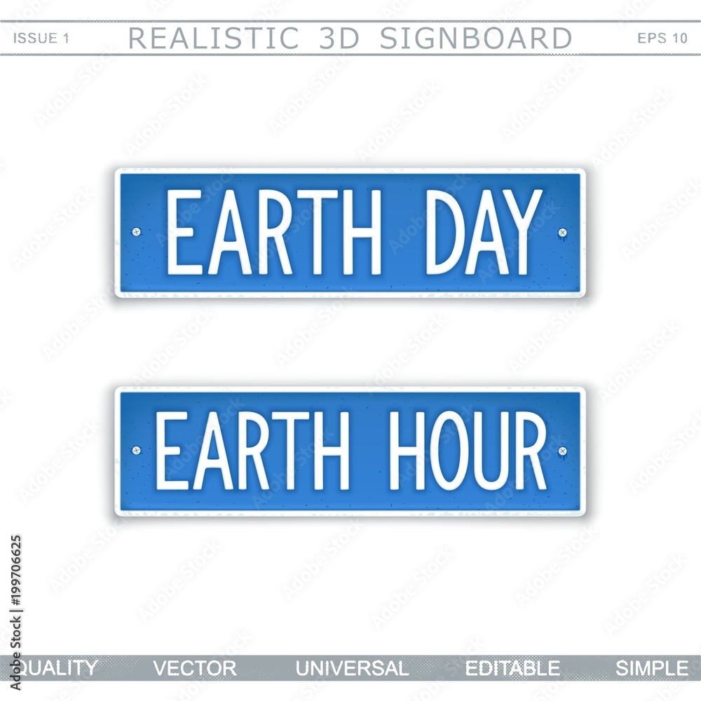 Fototapeta premium Earth Day. Earth Hour. Stylized car license plate. Top view. Vector design elements