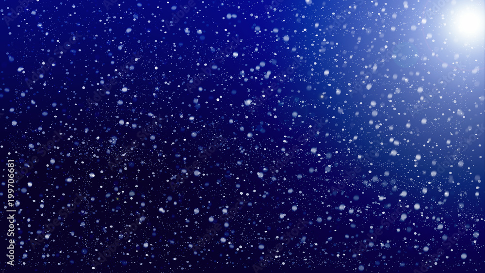 falling snow on background of blue sky