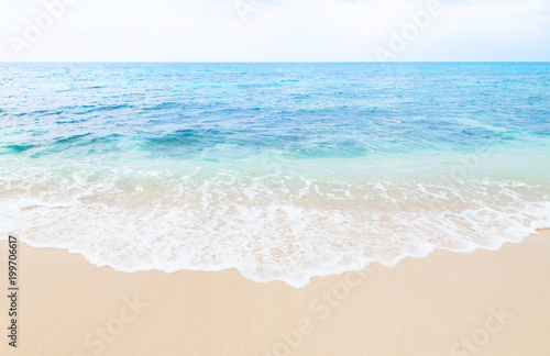Beautiful wave touch sand beach of Miyako island  Okinawa  Japan