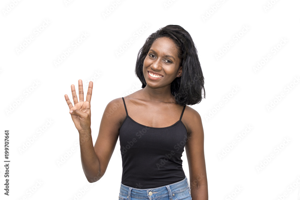 Woman showing four fingers