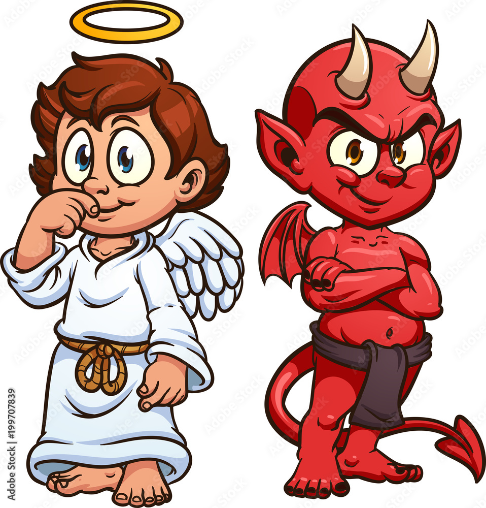 Vettoriale Stock Cartoon angel and devil. Vector clip art illustration with  simple gradients. Each on a separate layer. | Adobe Stock