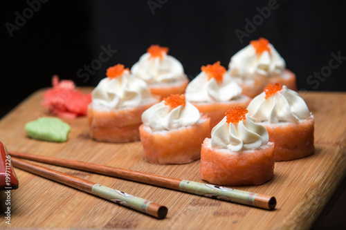 Smoked salmon rolls with cream cheese