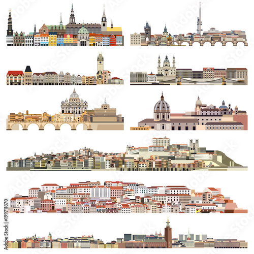 vector skylines of old historic part of cities