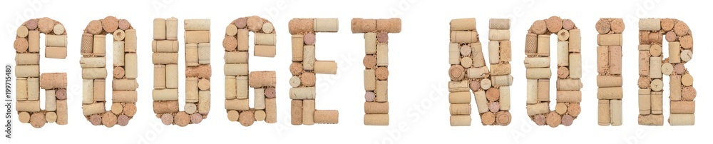 Grape variety Gouget noir made of wine corks Isolated on white background