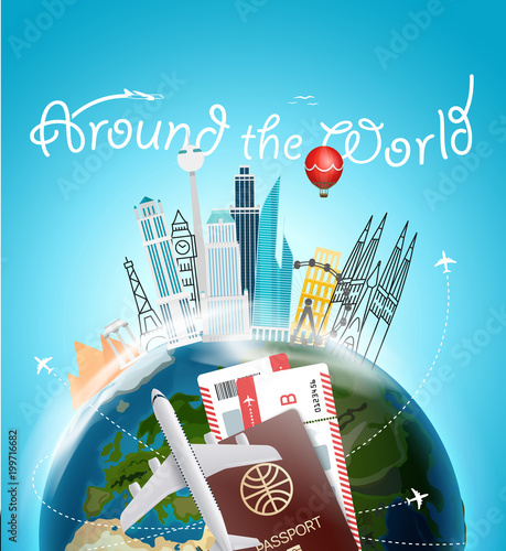 Around the wotld concept. Travel destination vector illustration