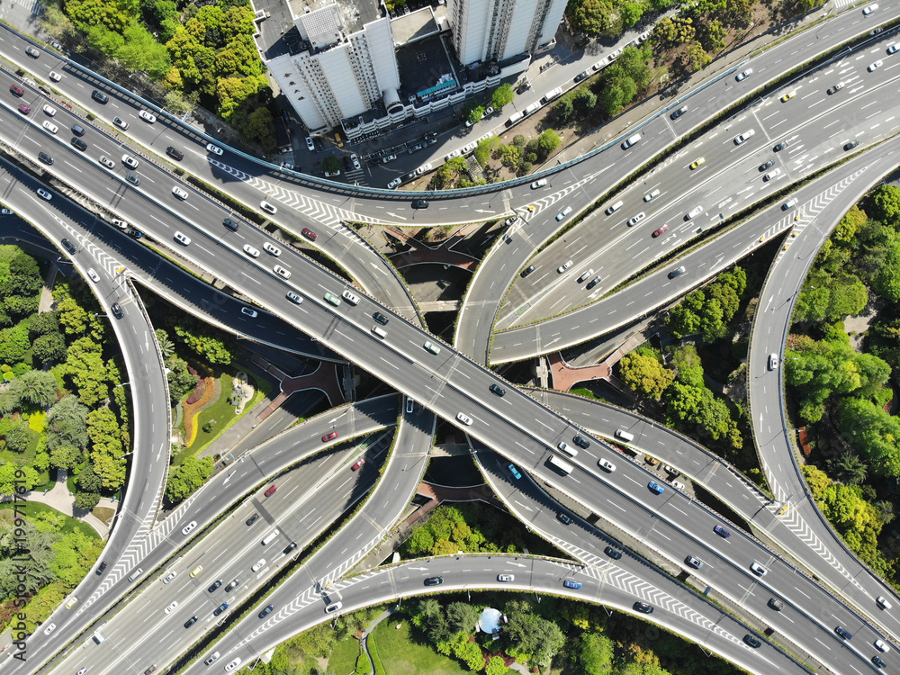 Obraz premium Elevated 5 Levels Road Junction in Shanghai Center