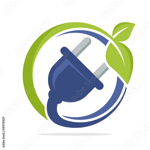logo icon circle shape with concept of the development of electrical energy from plants	