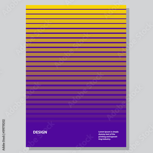 Business brochure concept design of booklet.Creative template cover book or flyer. Magazine minimalist abstract geometrical design for ad presentation gradient from yellow to violet. Flat vector.