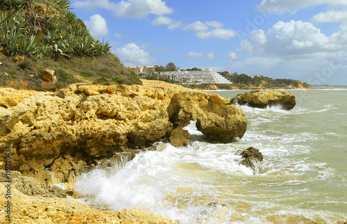 Albufeira Auramar Beach coastal erosion on the Algarve coast photo