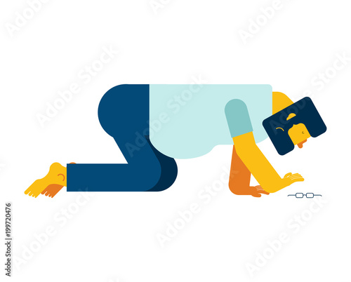 Man all fours Search glasses. Vector illustration