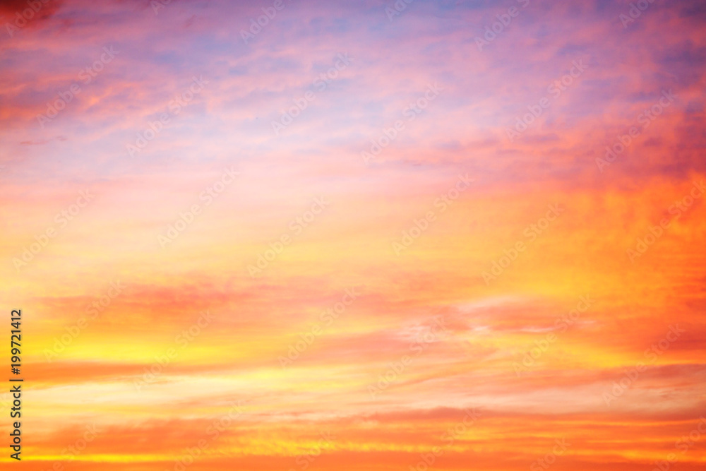 orangel landscape with sky, clouds and sunrise