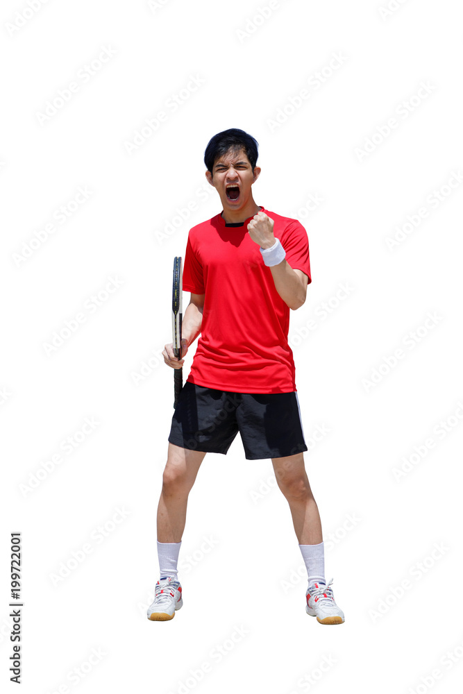young man is playing tennis isolate on white clipping path