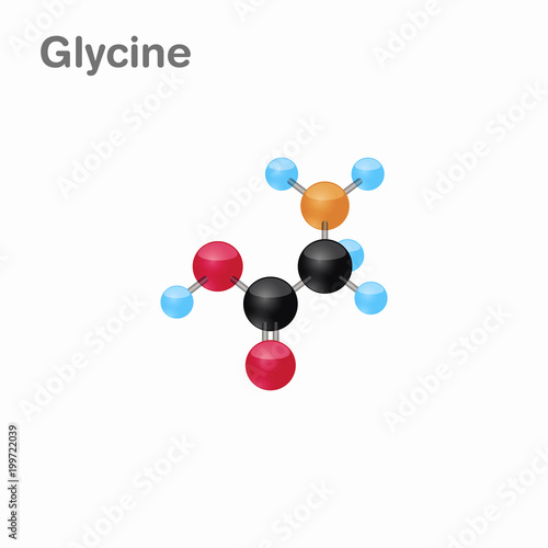 Molecular omposition and structure of Glycine, Gly, best for books and education