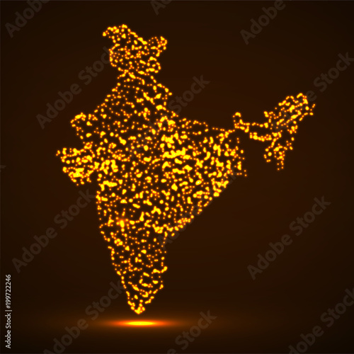 Abstract map of India with glowing particles