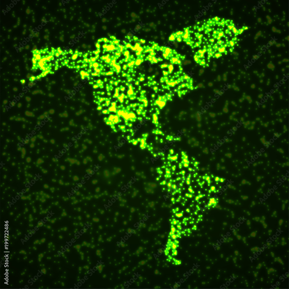 Abstract map of America continent with glowing particles Abstract map of America continent with glowing particles