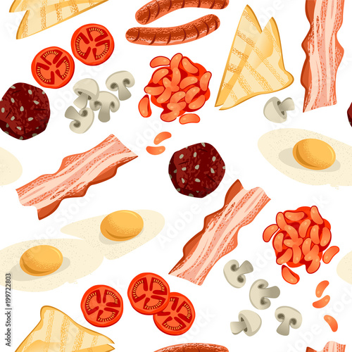 Full english breakfast. Seamless background pattern.