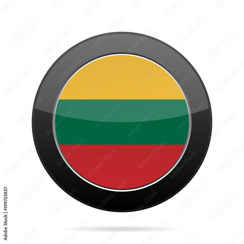 Flag of Lithuania. Shiny black round button. Flag of Lithuania. Shiny black round button.