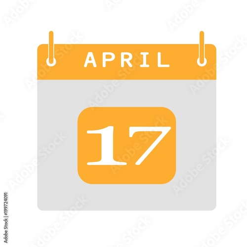 Calendar flat icon 17th of April. Vector illustration.