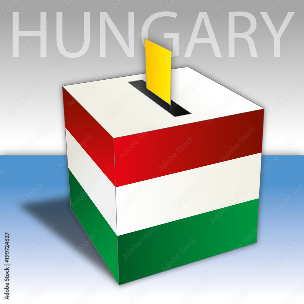 Hungary, political elections, ballot box with flag Hungary, political elections, ballot box with flag