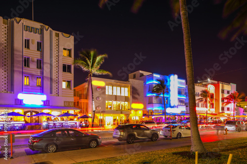 Night photo Ocean Drive tourist destination Miami © Felix Mizioznikov