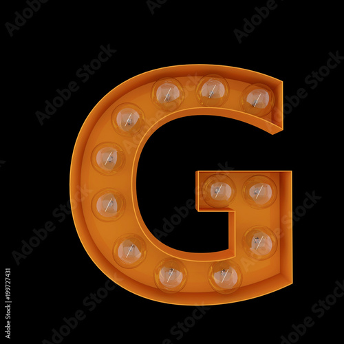 3D Illustration. The capital letter G with light bulbs.