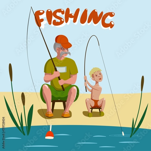  grandfather and grandson are fishing