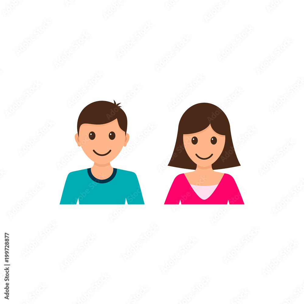 Man and woman avatar icon, Vector flat design people isolated on white Man and woman avatar icon, Vector flat design people isolated on white