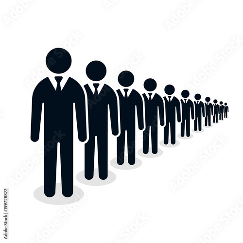Businessmen ranks, people line group of human silhouette figures illustration
