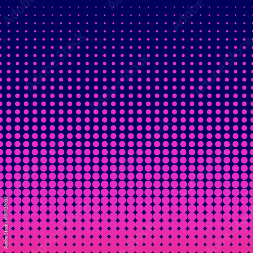Pop art Halftone Seamless background. Halftone violet dots on blue background