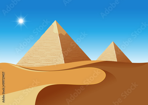 A desert scence with pyramids