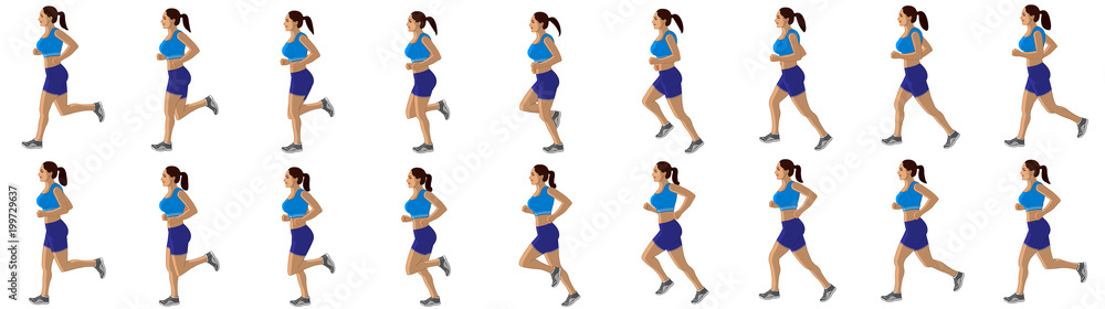 Girl Run Cycle Animation Sprite Sheet, jogging, Running, Silhouette Girl Run Cycle Animation Sprite Sheet, jogging, Running, Silhouette