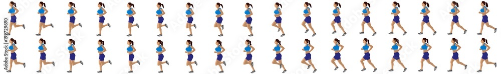 Girl Run Cycle Animation Sprite Sheet, jogging, Running, Silhouette